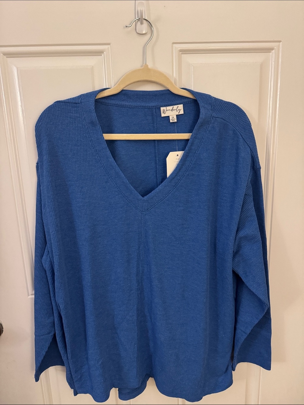 Wonderly V-Neck Thermal Pullover - True Blue